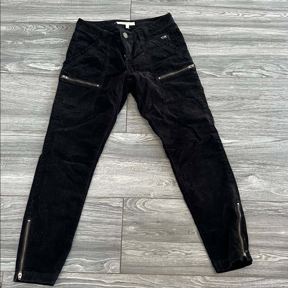 Joie Black Velvet Zipper Utility Moto Jeans Park Skinny Mid Rise Pants size 25